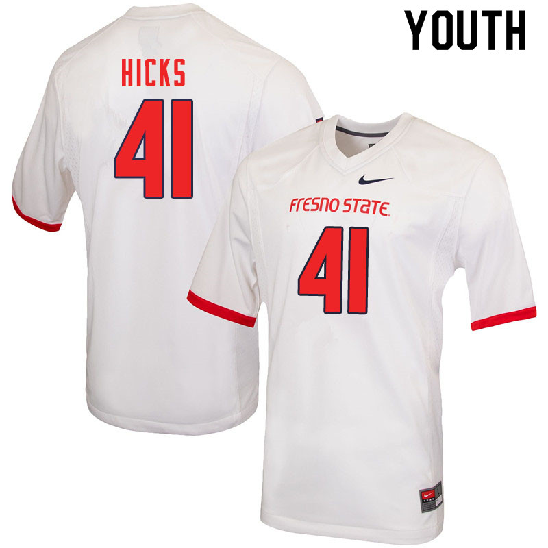 Youth #41 Dorrzel Hicks Fresno State Bulldogs College Football Jerseys Sale-White - Click Image to Close
